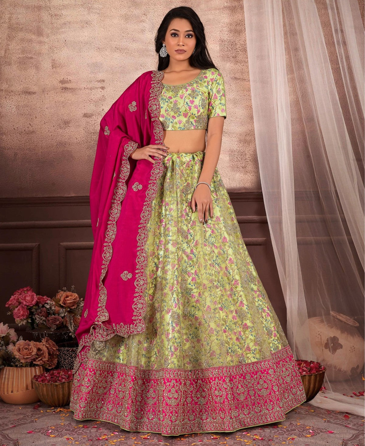 New Semi Stitiched Netted Lehenga Choli