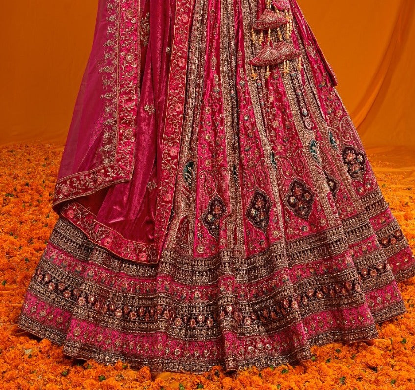 New Semi Stitiched Velvet Bridal Lehenga Choli