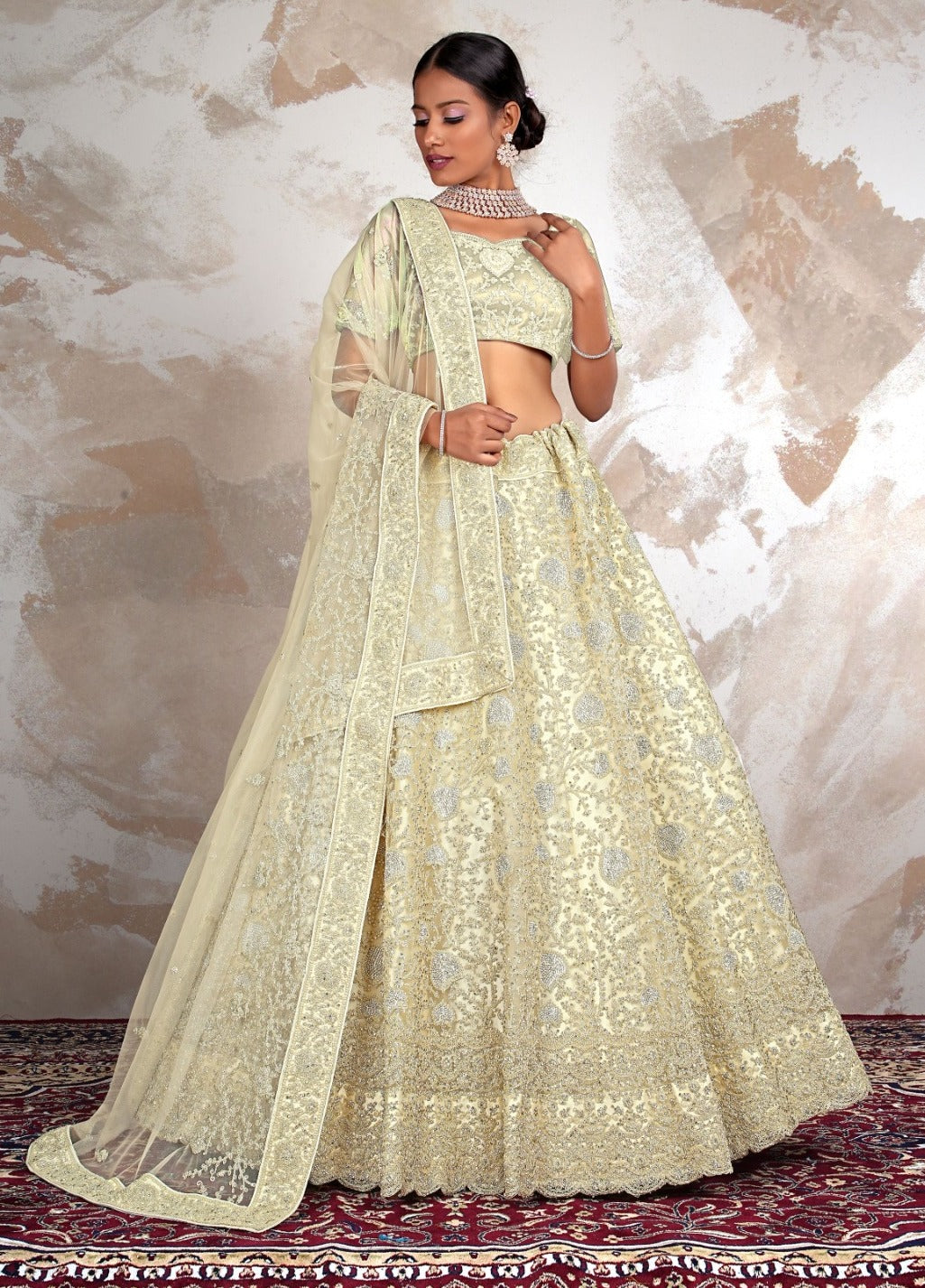 New Semi Stitiched Netted Lehenga Choli