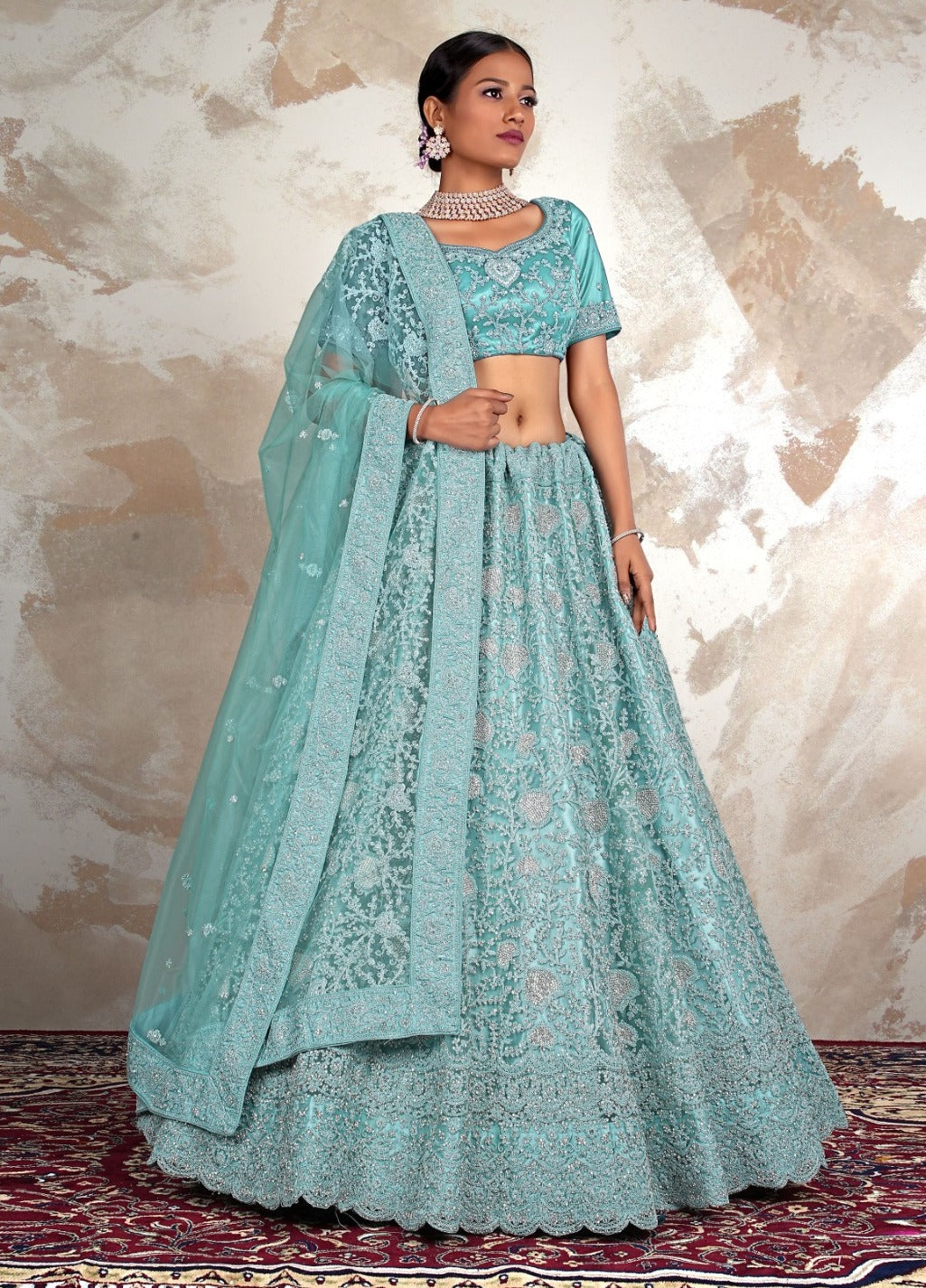 New Semi Stitiched Netted Lehenga Choli