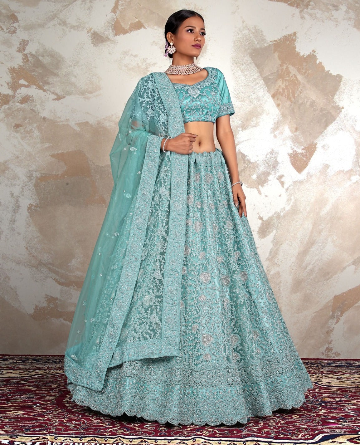 New Semi Stitiched Netted Lehenga Choli