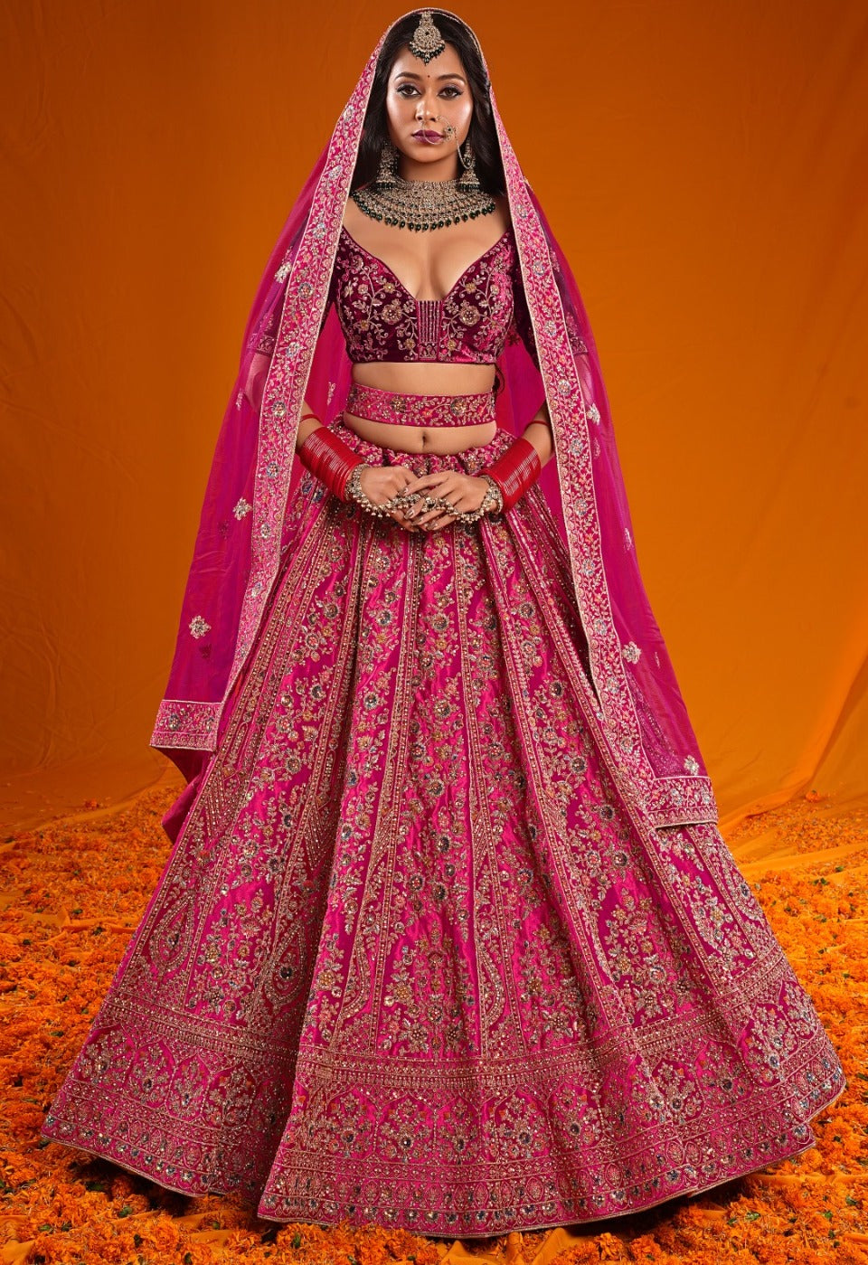 New Semi Stitiched Velvet Bridal Lehenga Choli