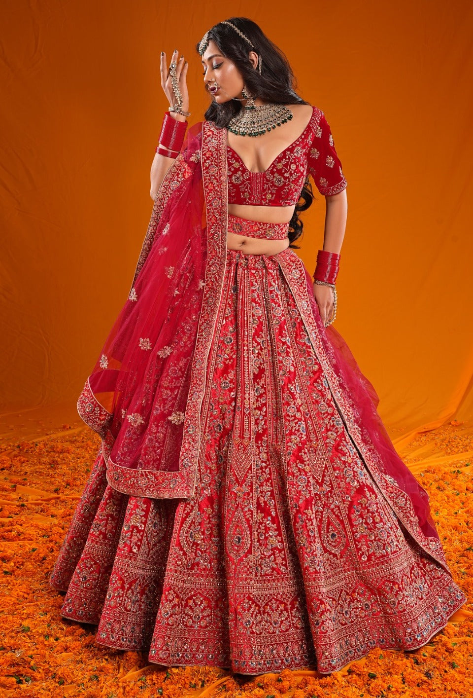 New Semi Stitiched Velvet Bridal Lehenga Choli