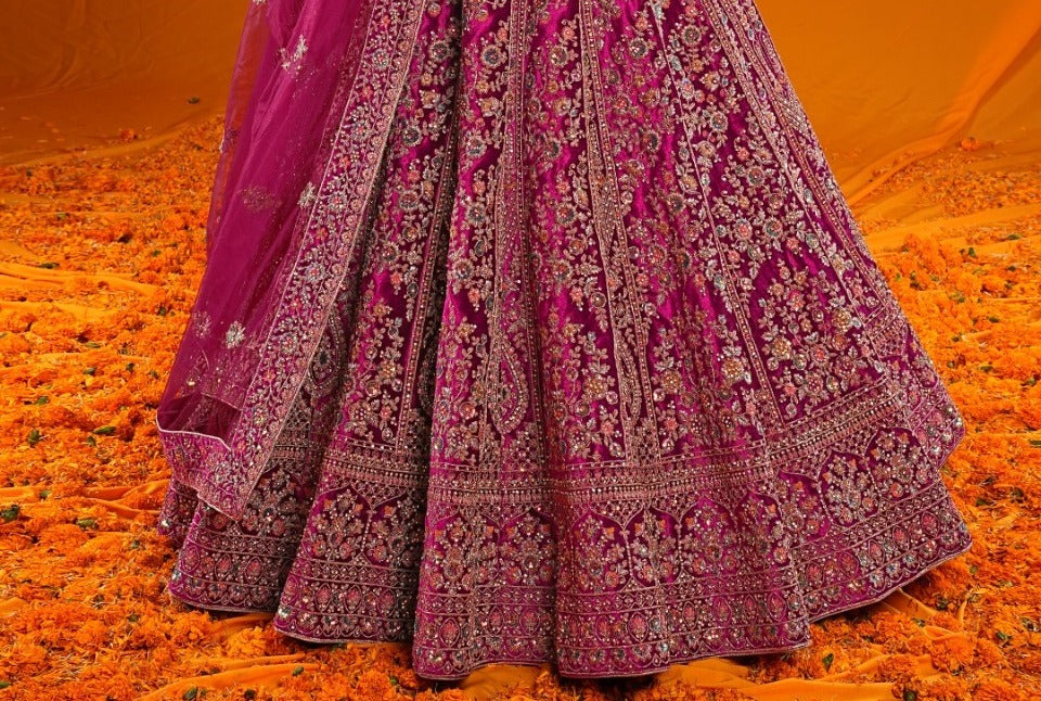 New Semi Stitiched Velvet Bridal Lehenga Choli