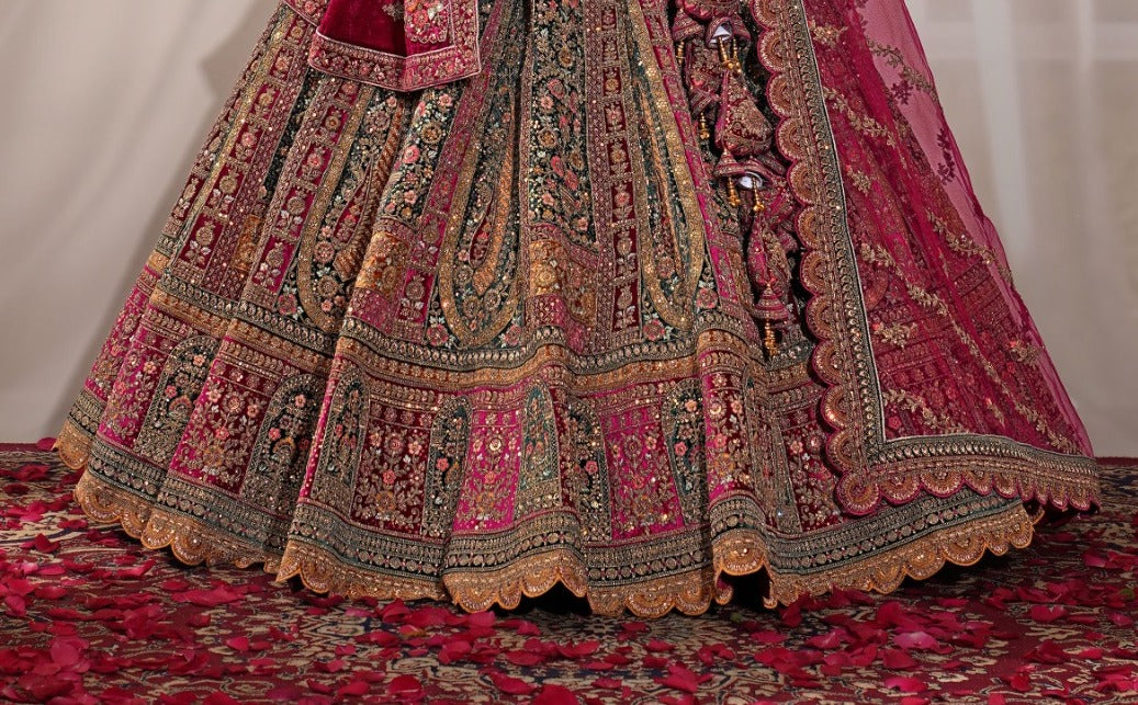 New Semi Stitiched Velvet Bridal Lehenga Choli