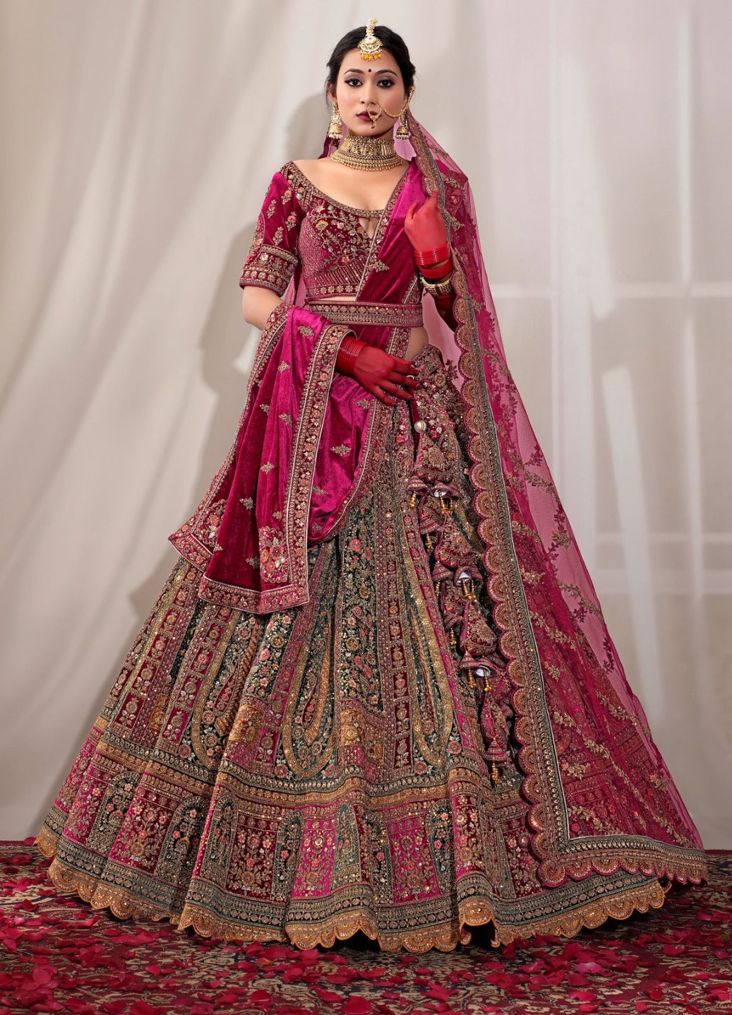 New Semi Stitiched Velvet Bridal Lehenga Choli