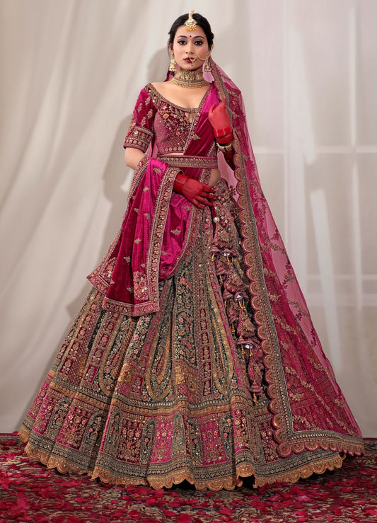 New Semi Stitiched Velvet Bridal Lehenga Choli