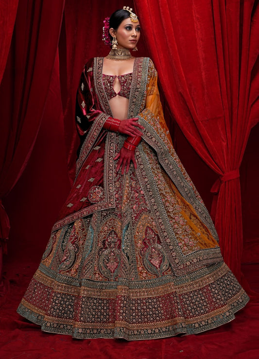 New Semi Stitiched Velvet Bridal Lehenga Choli