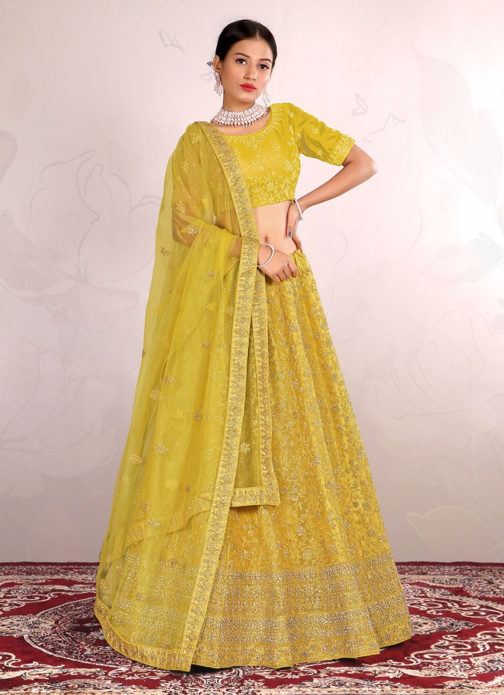 New Semi Stitiched Netted Lehenga Choli