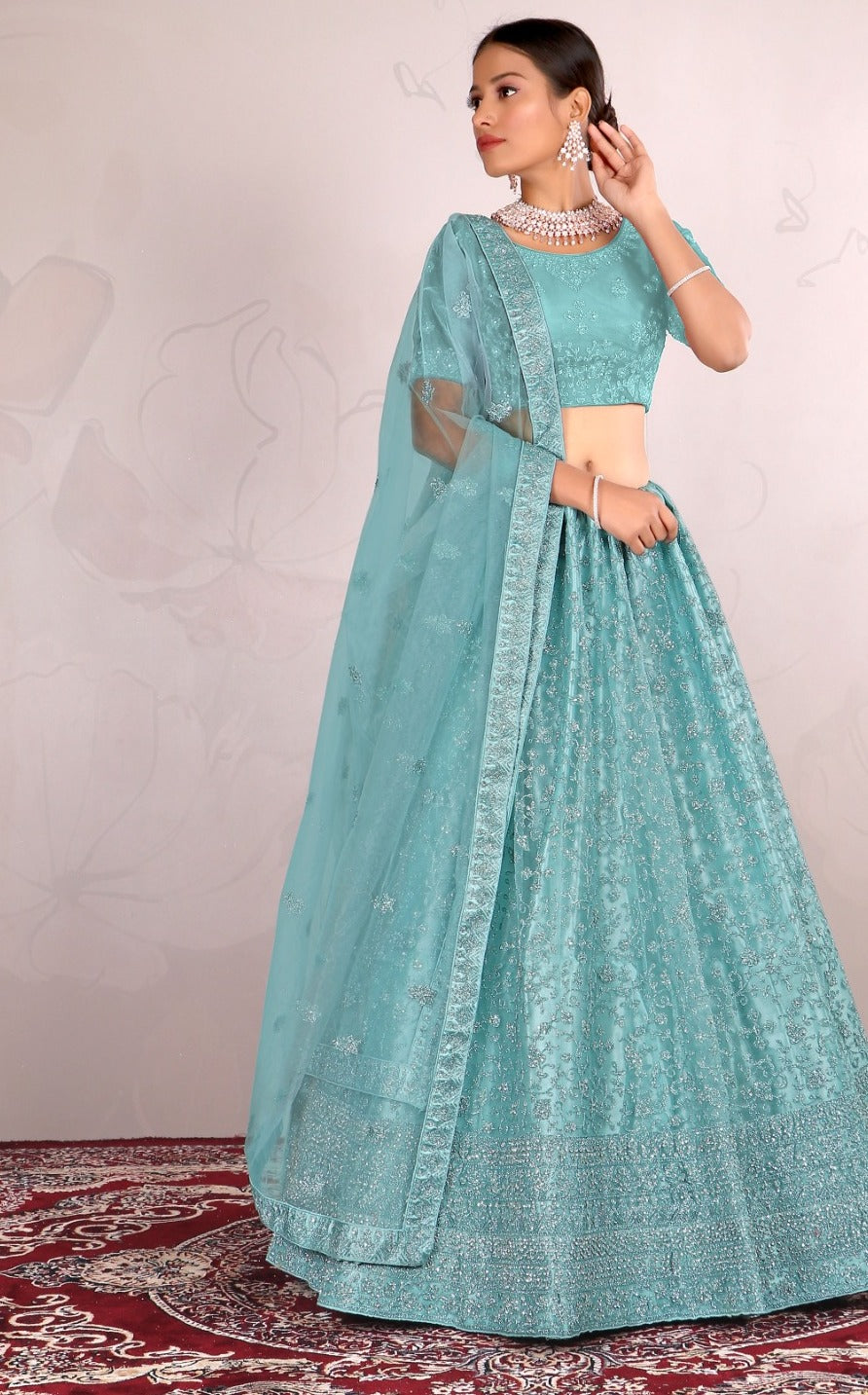 New Semi Stitiched Netted Lehenga Choli