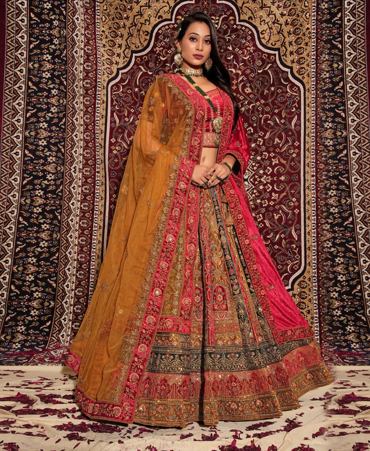 New Semi Stitiched Velvet Bridal Lehenga Choli