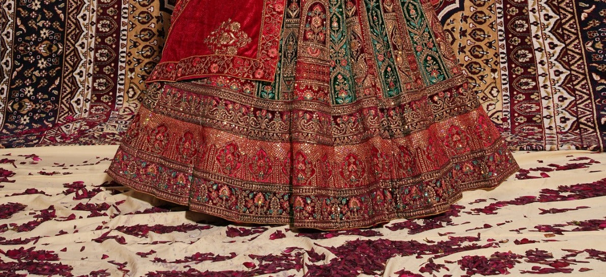 New Semi Stitiched Velvet Bridal Lehenga Choli