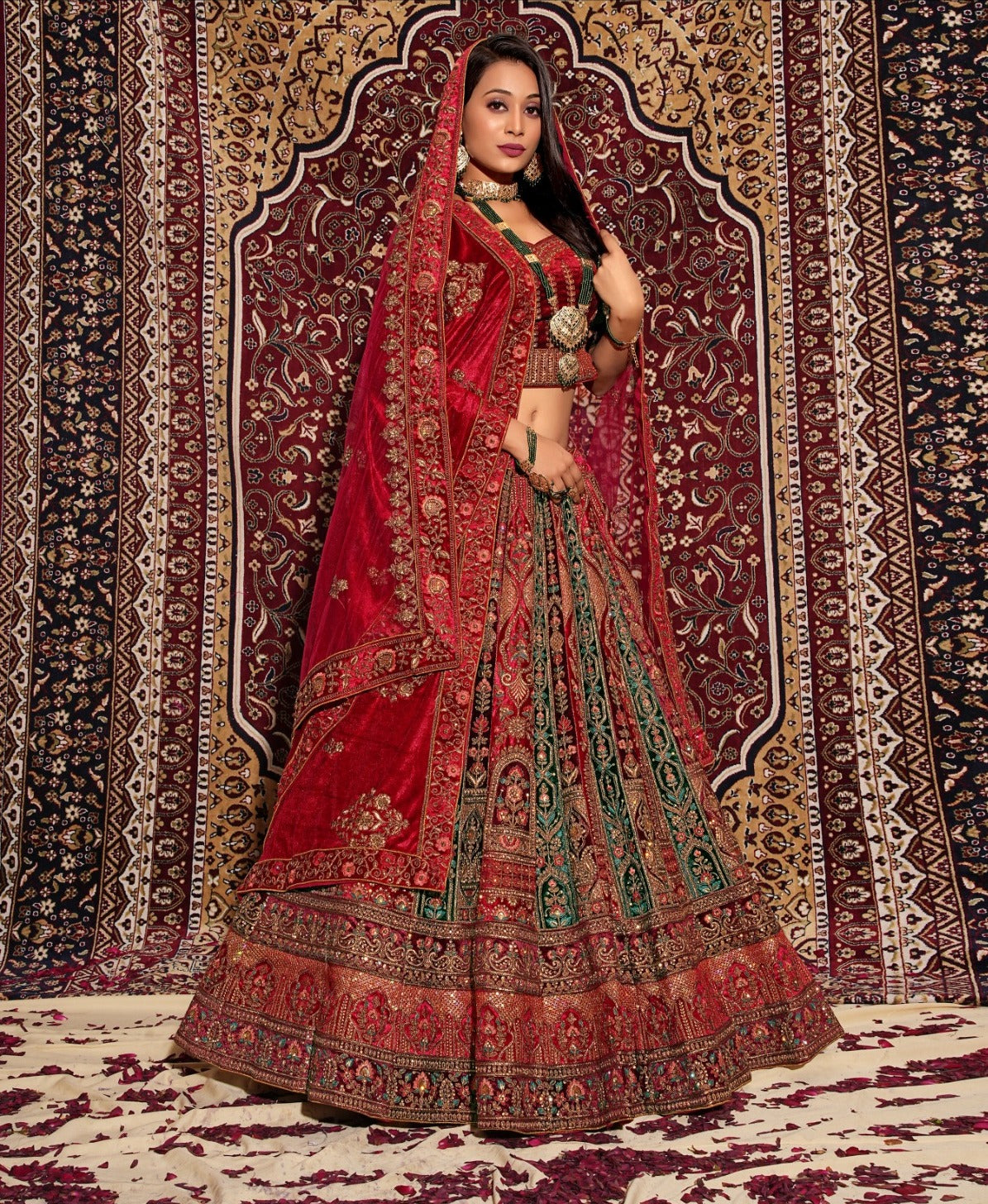 New Semi Stitiched Velvet Bridal Lehenga Choli