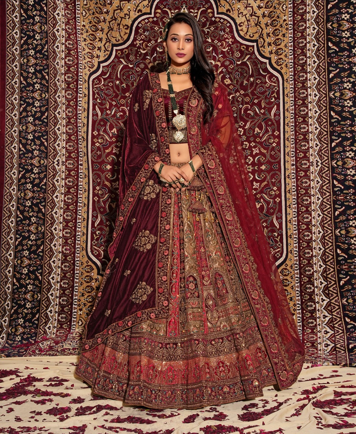 New Semi Stitiched Velvet Bridal Lehenga Choli