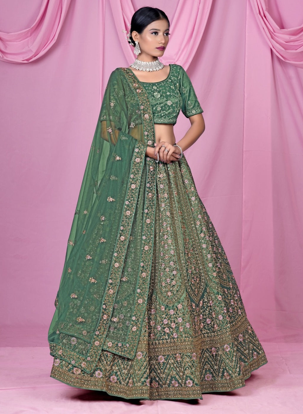 New Semi Stitiched Netted Lehenga Choli