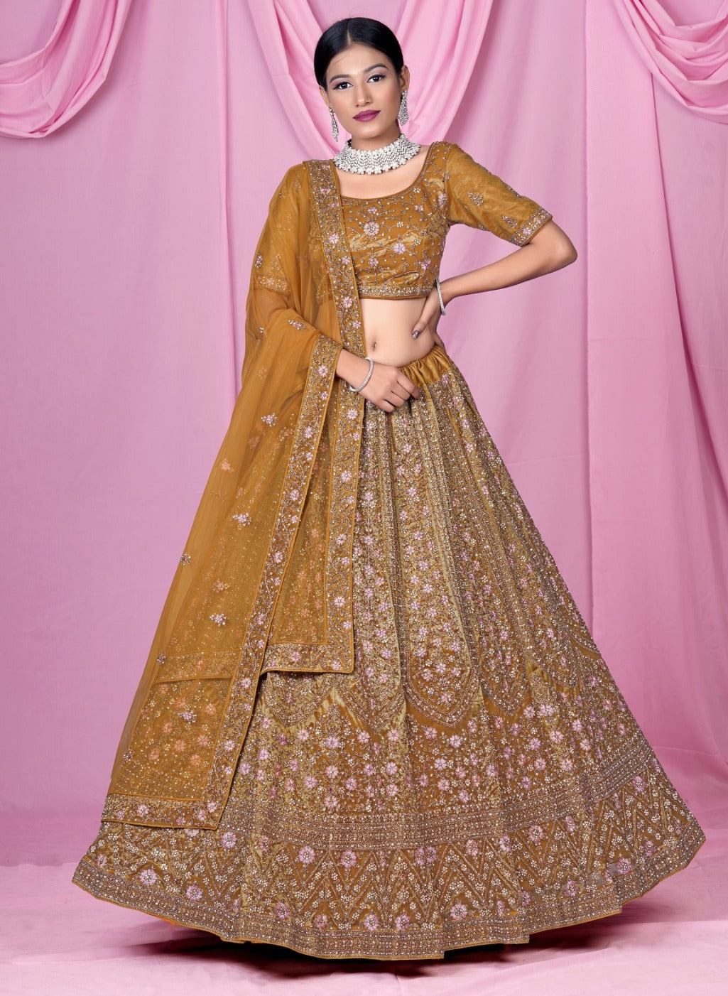 New Semi Stitiched Netted Lehenga Choli