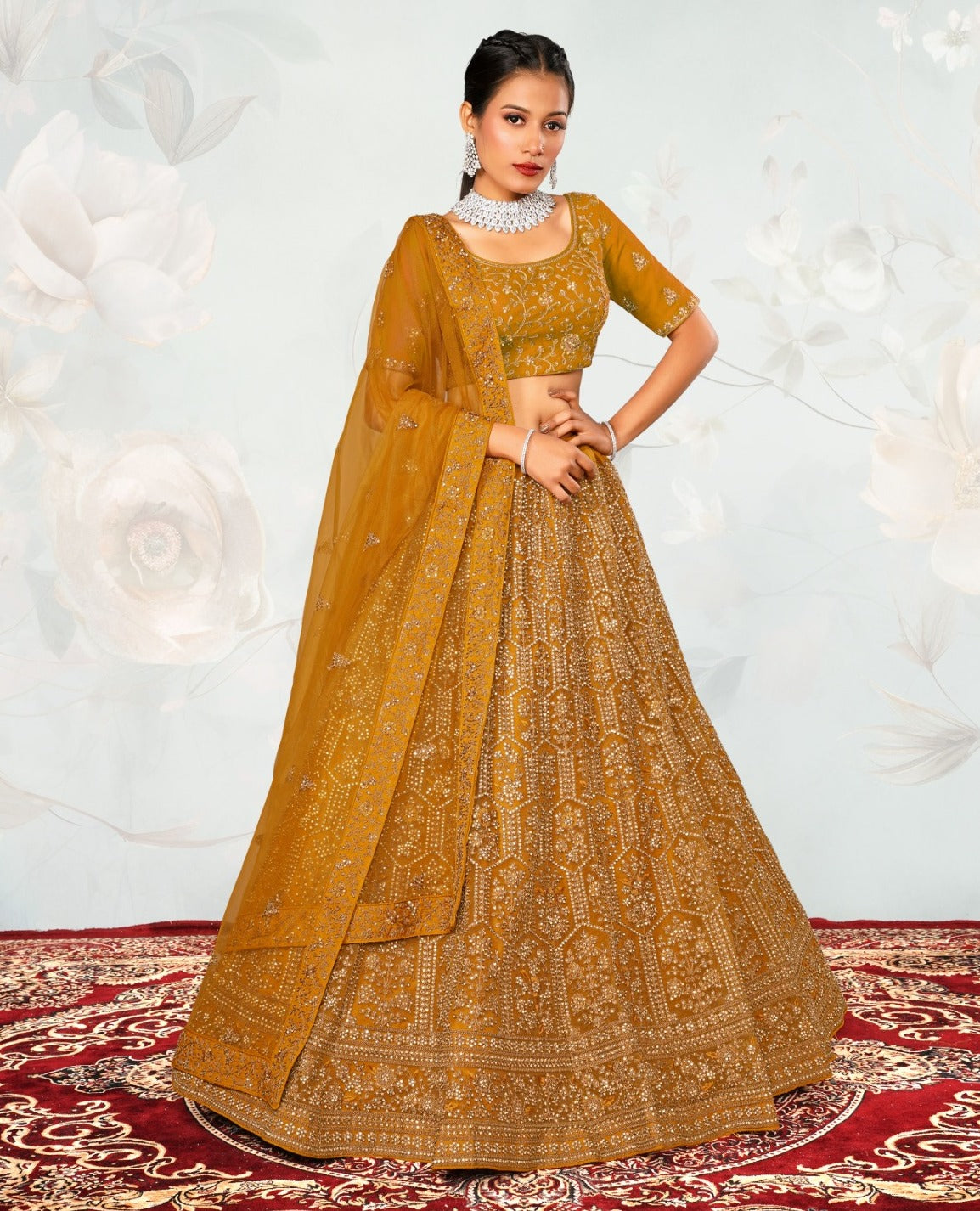 New Semi Stitiched Netted Lehenga Choli