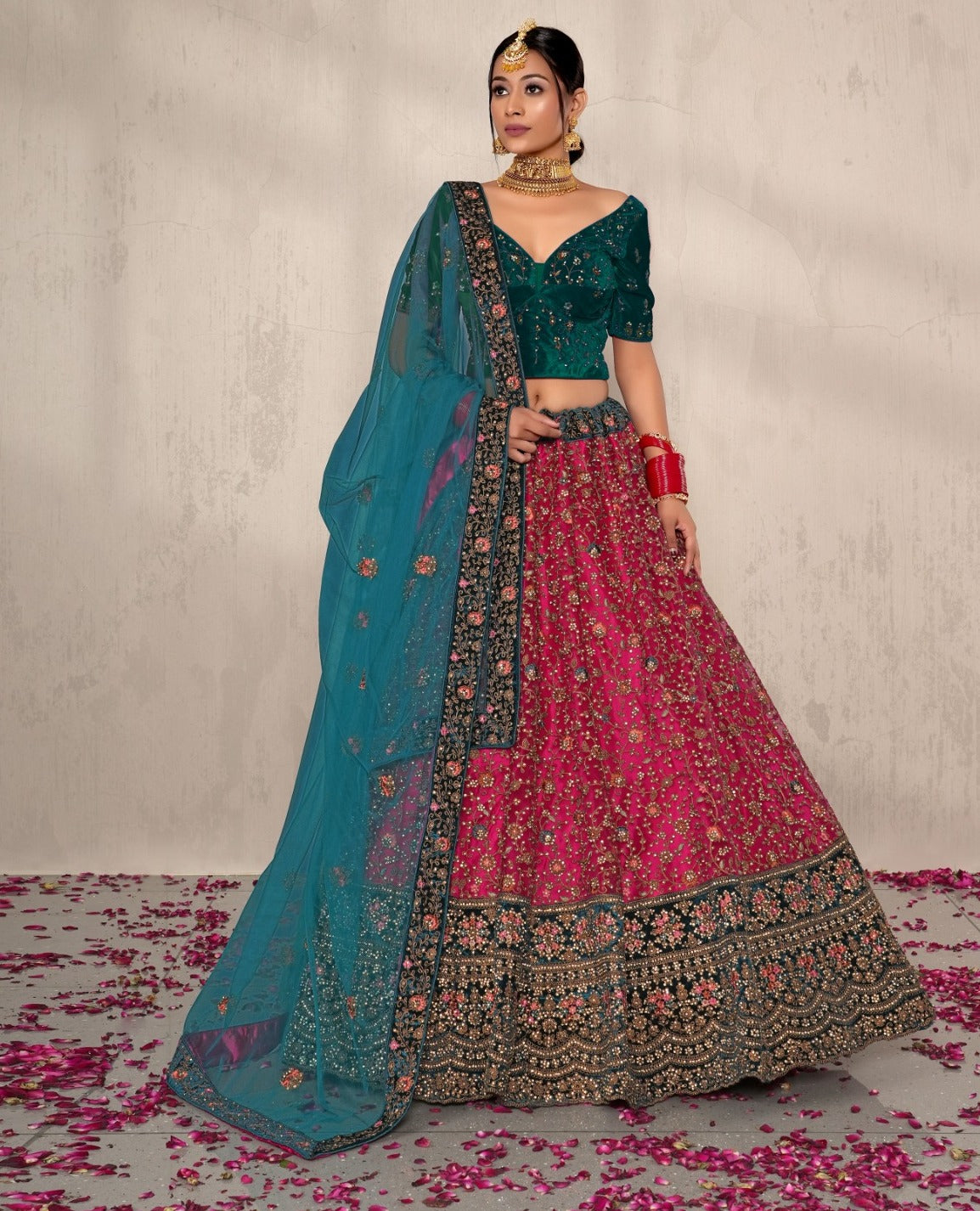 New Semi Stitiched Netted Lehenga Choli