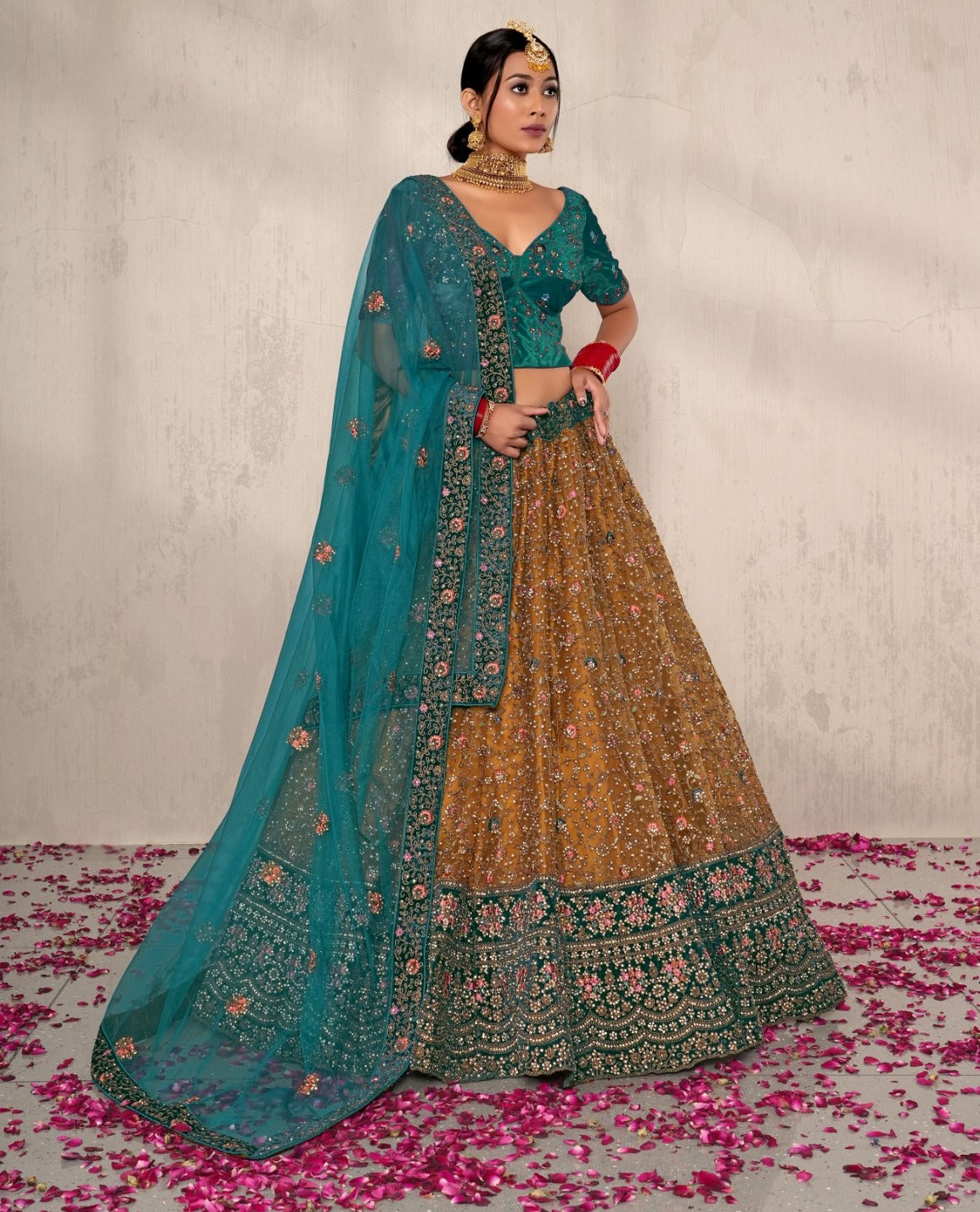 New Semi Stitiched Netted Lehenga Choli