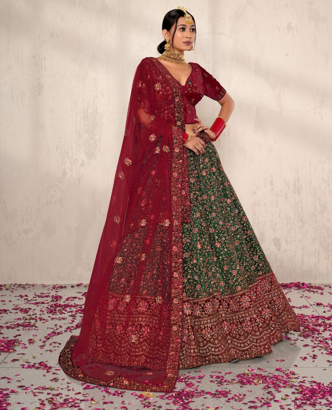 New Semi Stitiched Netted Lehenga Choli