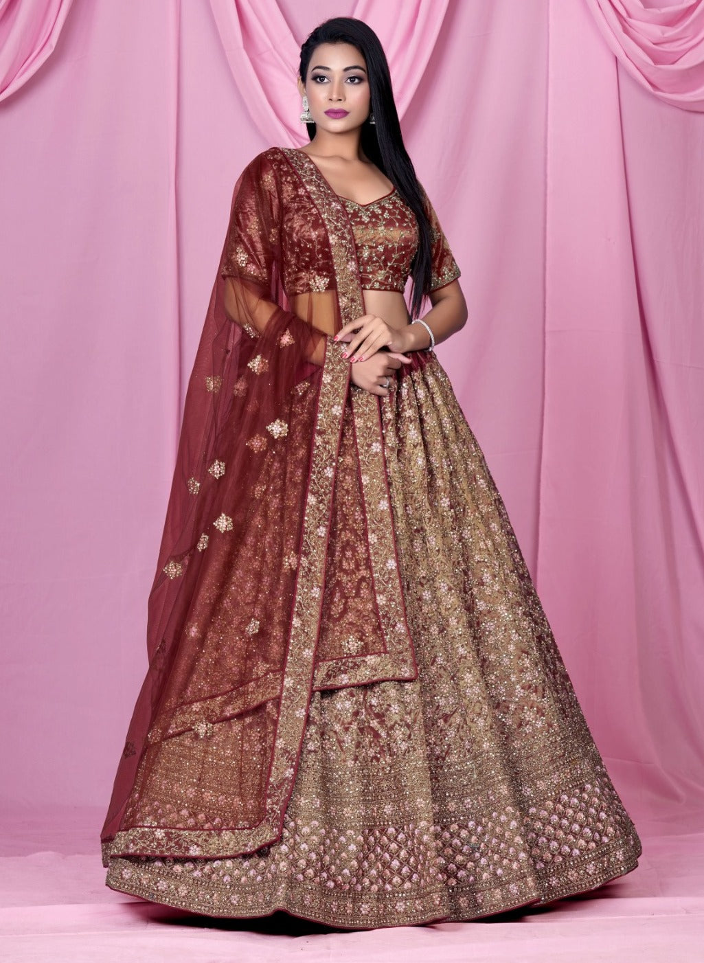 New Semi Stitiched Netted Lehenga Choli