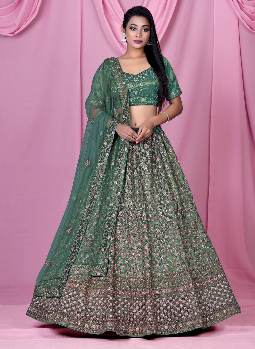 New Semi Stitiched Netted Lehenga Choli