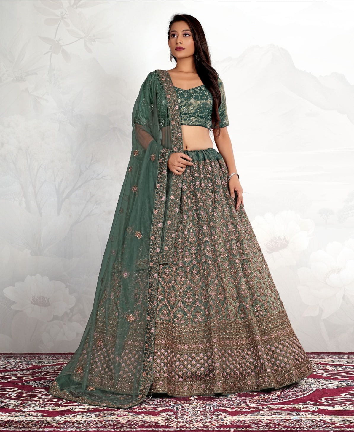 New Semi Stitiched Netted Lehenga Choli