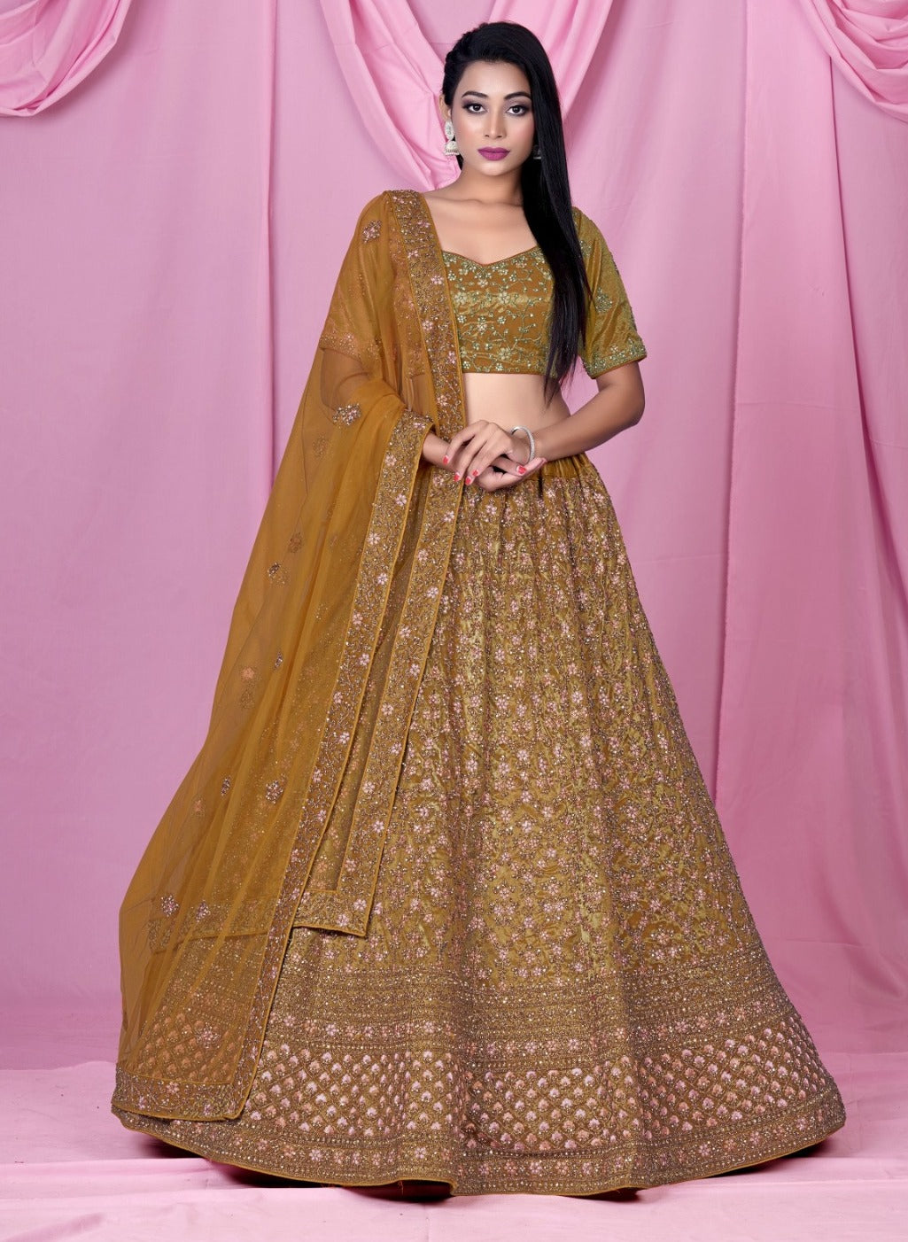 New Semi Stitiched Netted Lehenga Choli