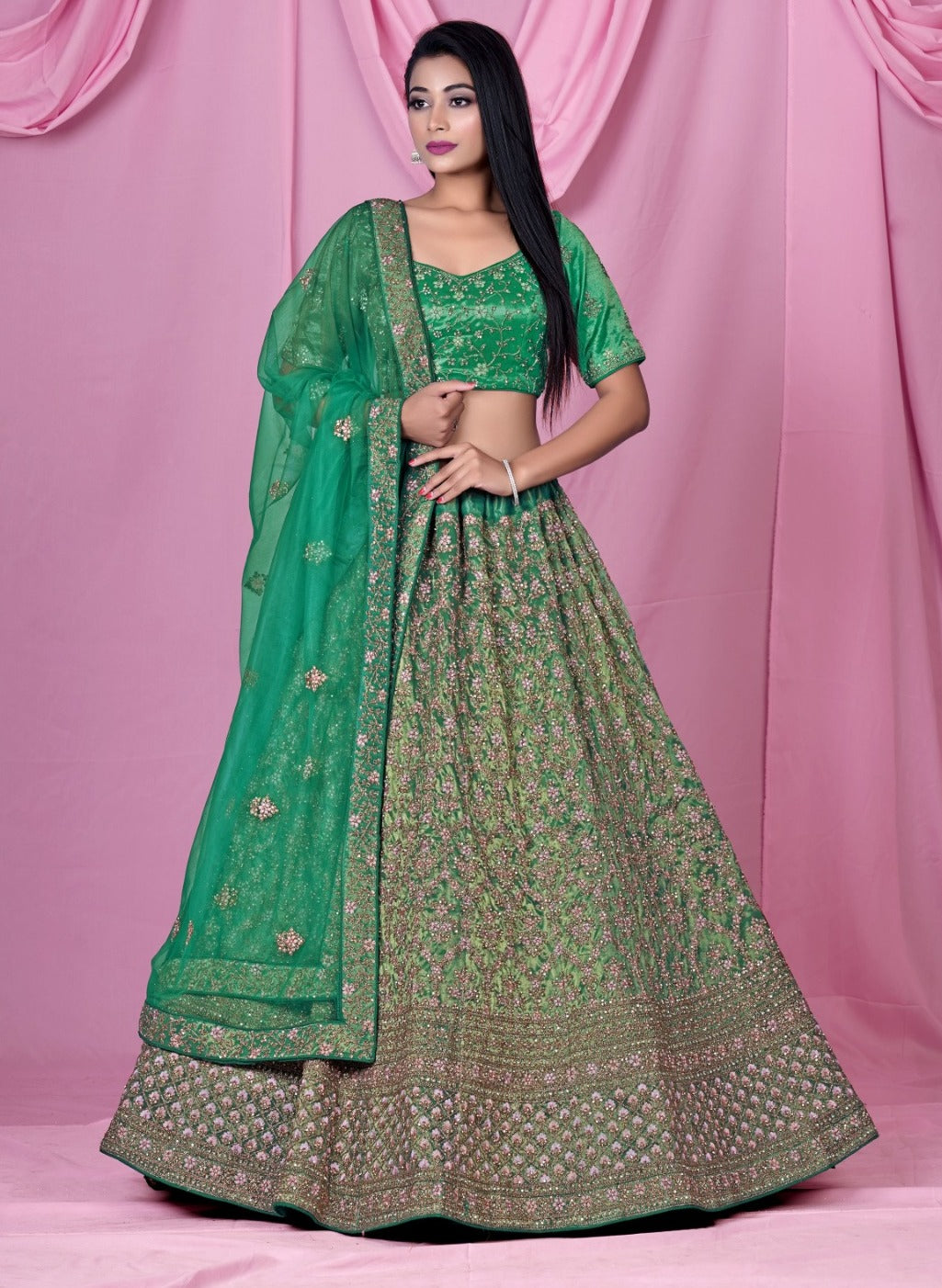 New Semi Stitiched Netted Lehenga Choli