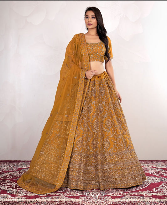 New Semi Stitiched Netted Lehenga Choli