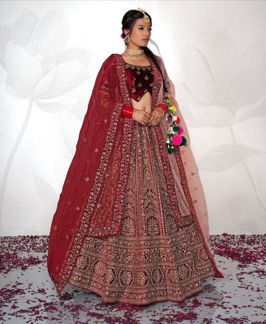 New Semi Stitiched Velvet Bridal Lehenga Choli