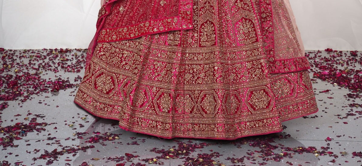 New Semi Stitiched Velvet Bridal Lehenga Choli