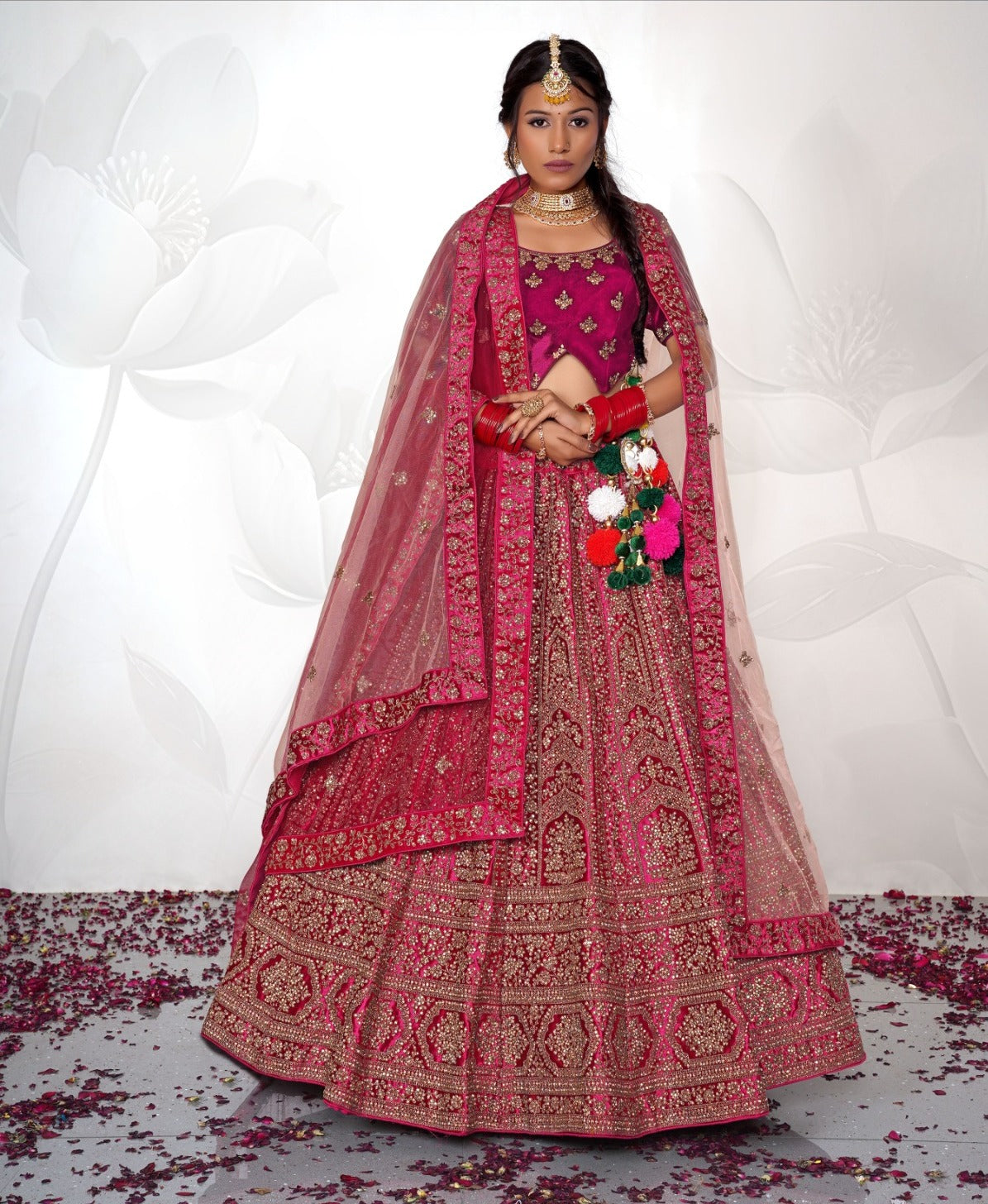 New Semi Stitiched Velvet Bridal Lehenga Choli