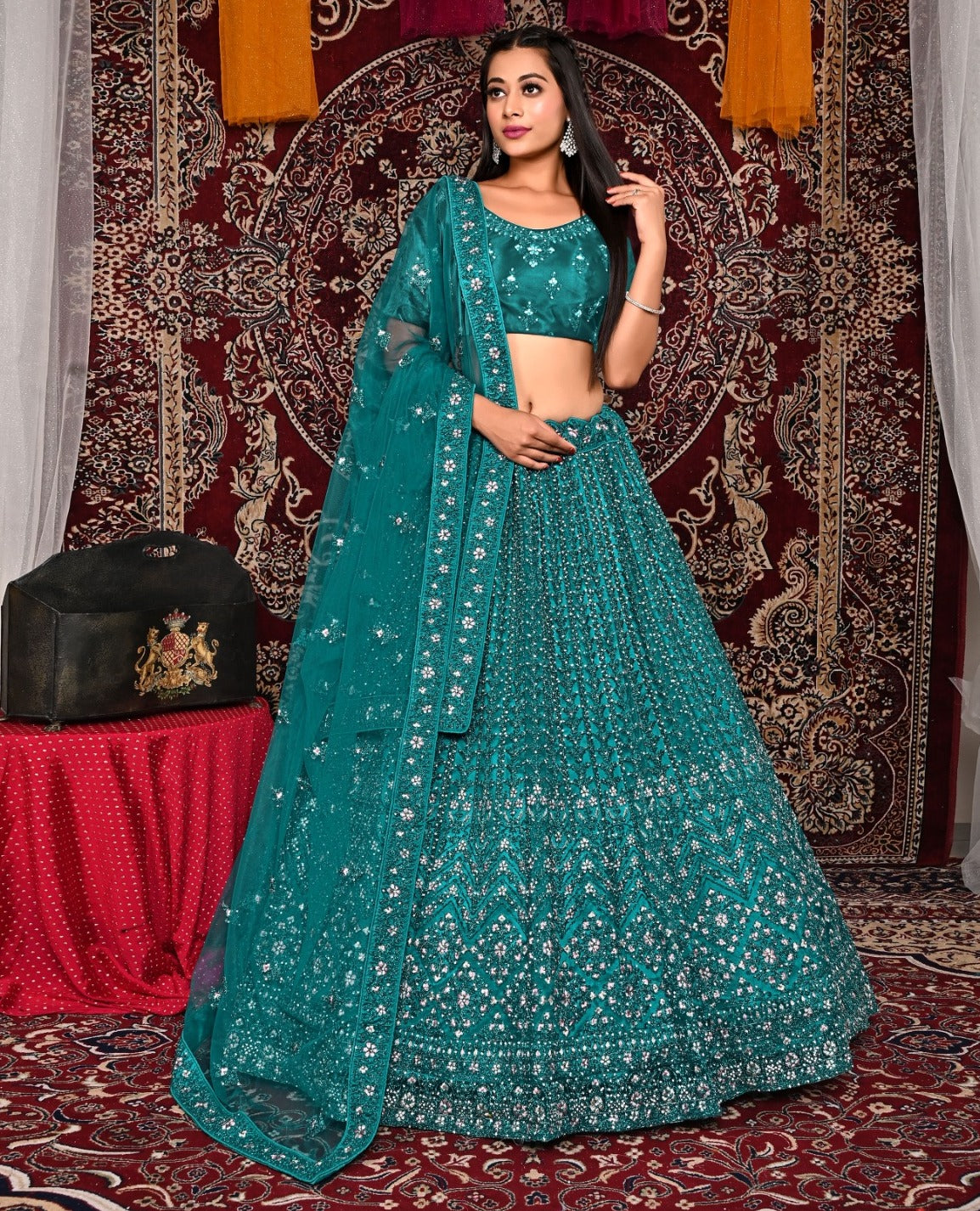 New Semi Stitiched Netted Lehenga Choli