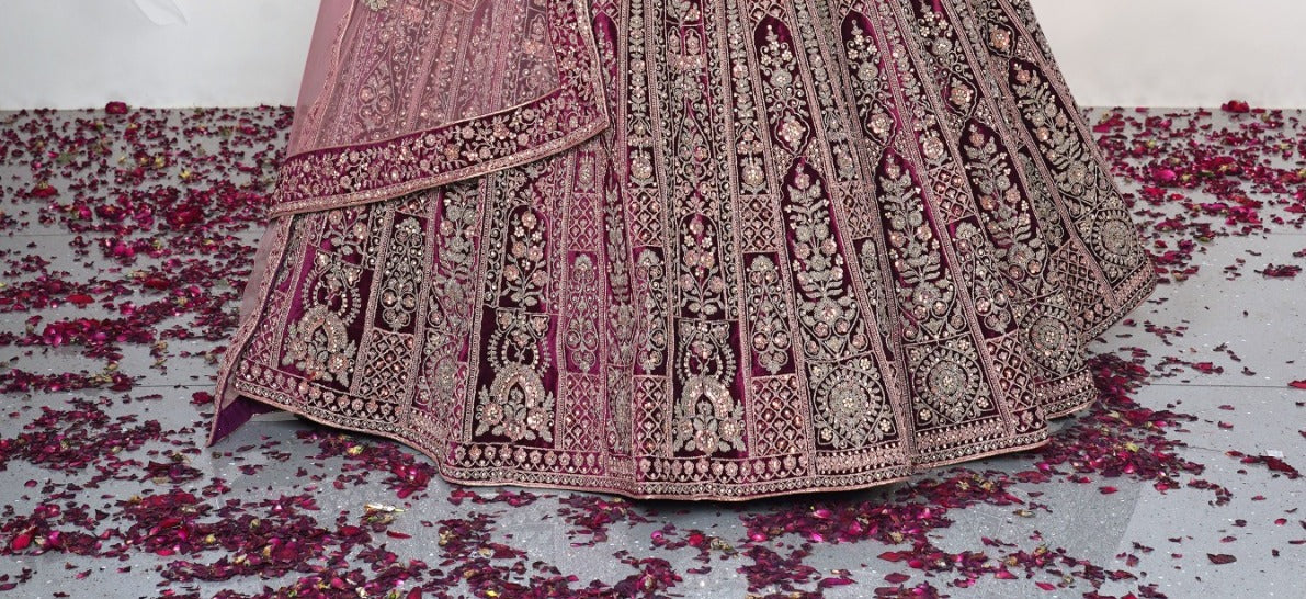 New Semi Stitiched Velvet Bridal Lehenga Choli