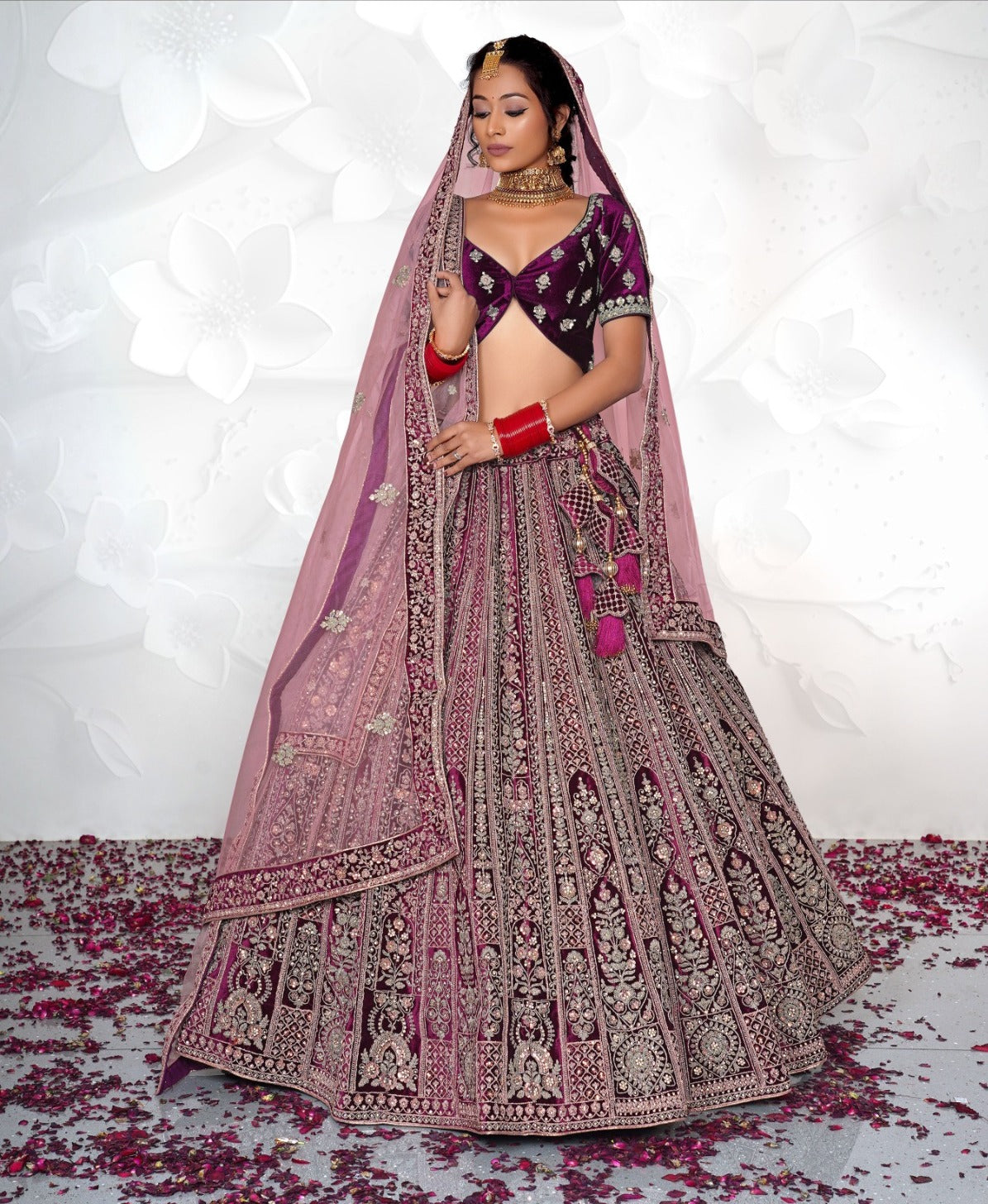 New Semi Stitiched Velvet Bridal Lehenga Choli