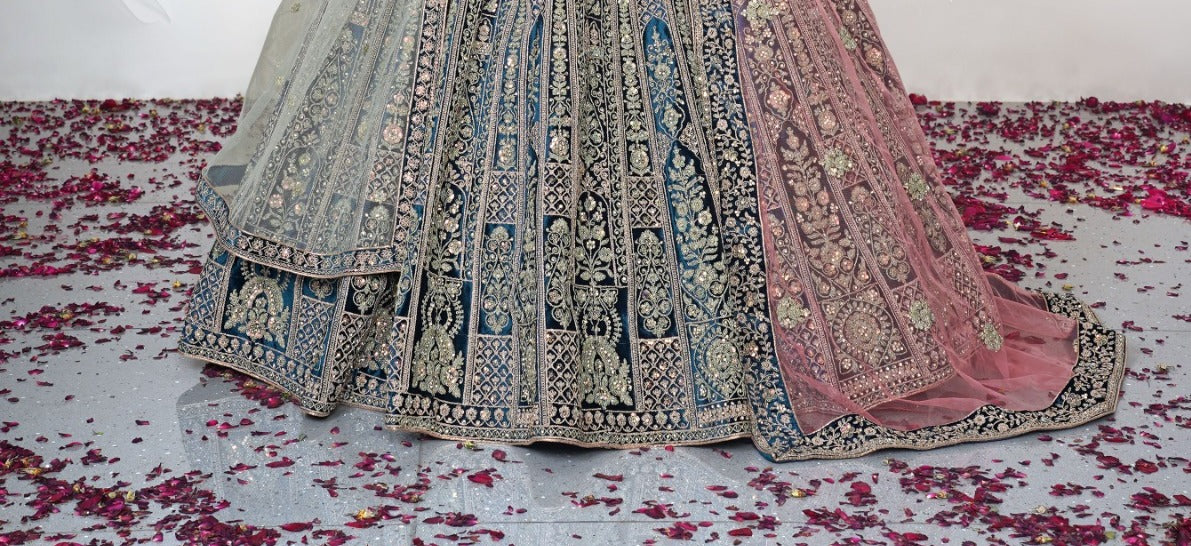 New Semi Stitiched Velvet Bridal Lehenga Choli