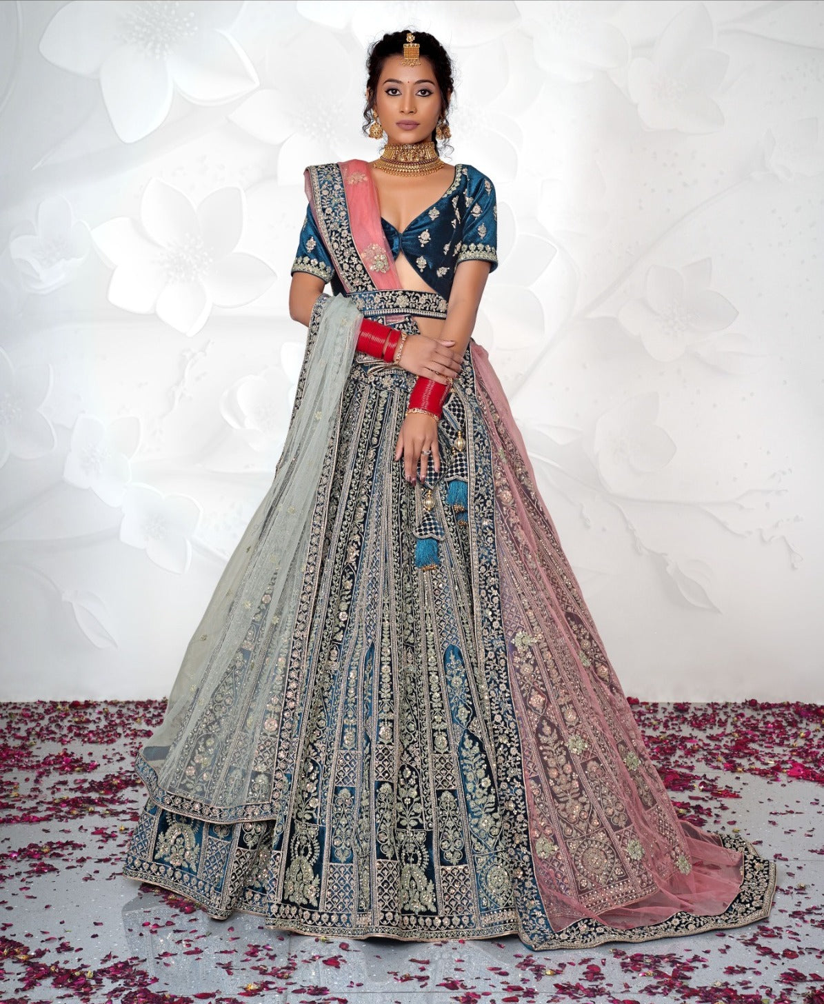 New Semi Stitiched Velvet Bridal Lehenga Choli