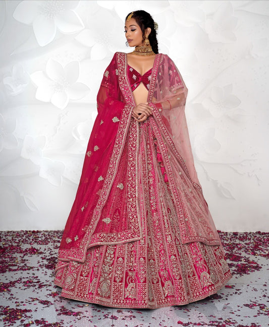 New Semi Stitiched Velvet Bridal Lehenga Choli