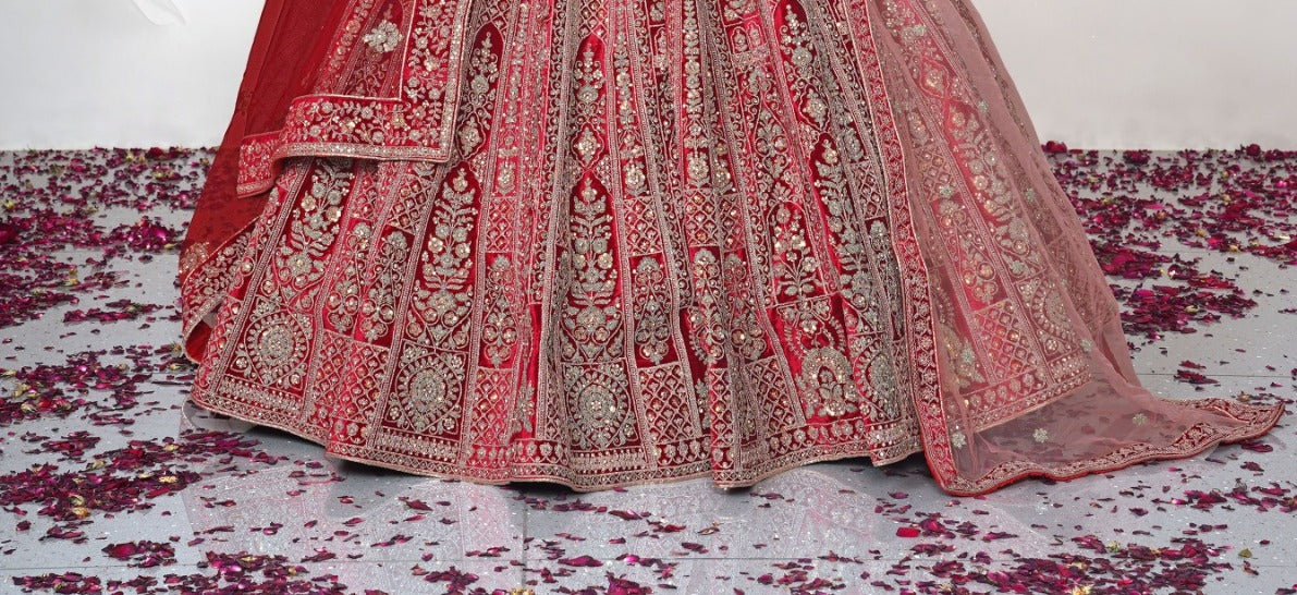 New Semi Stitiched Velvet Bridal Lehenga Choli