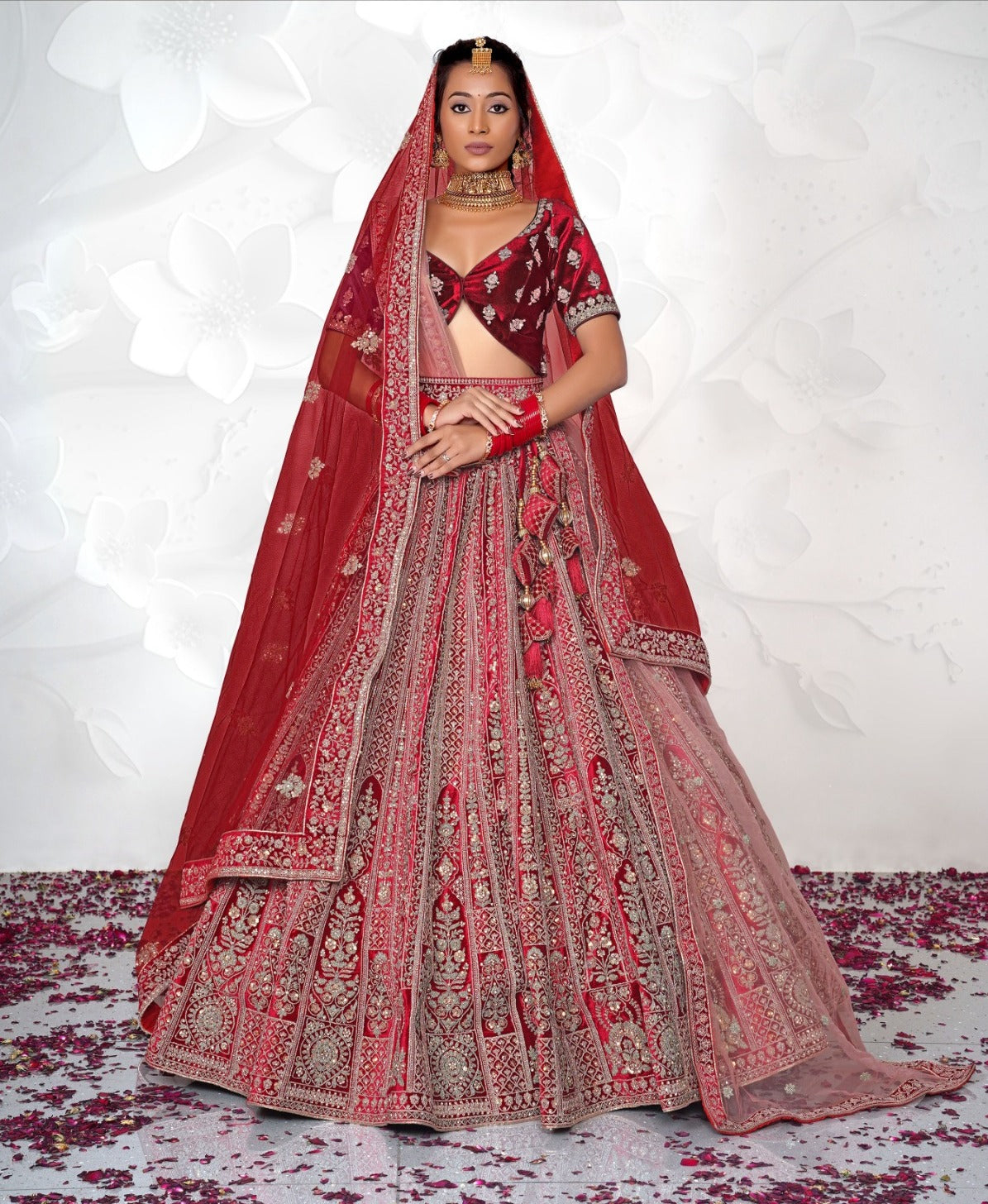 New Semi Stitiched Velvet Bridal Lehenga Choli