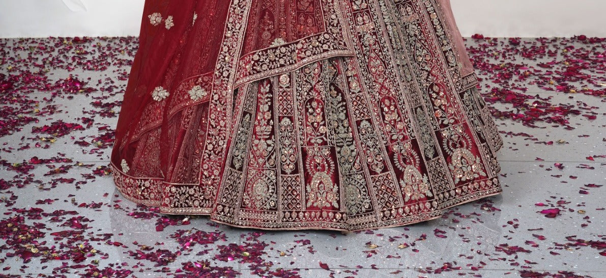 New Semi Stitiched Velvet Bridal Lehenga Choli