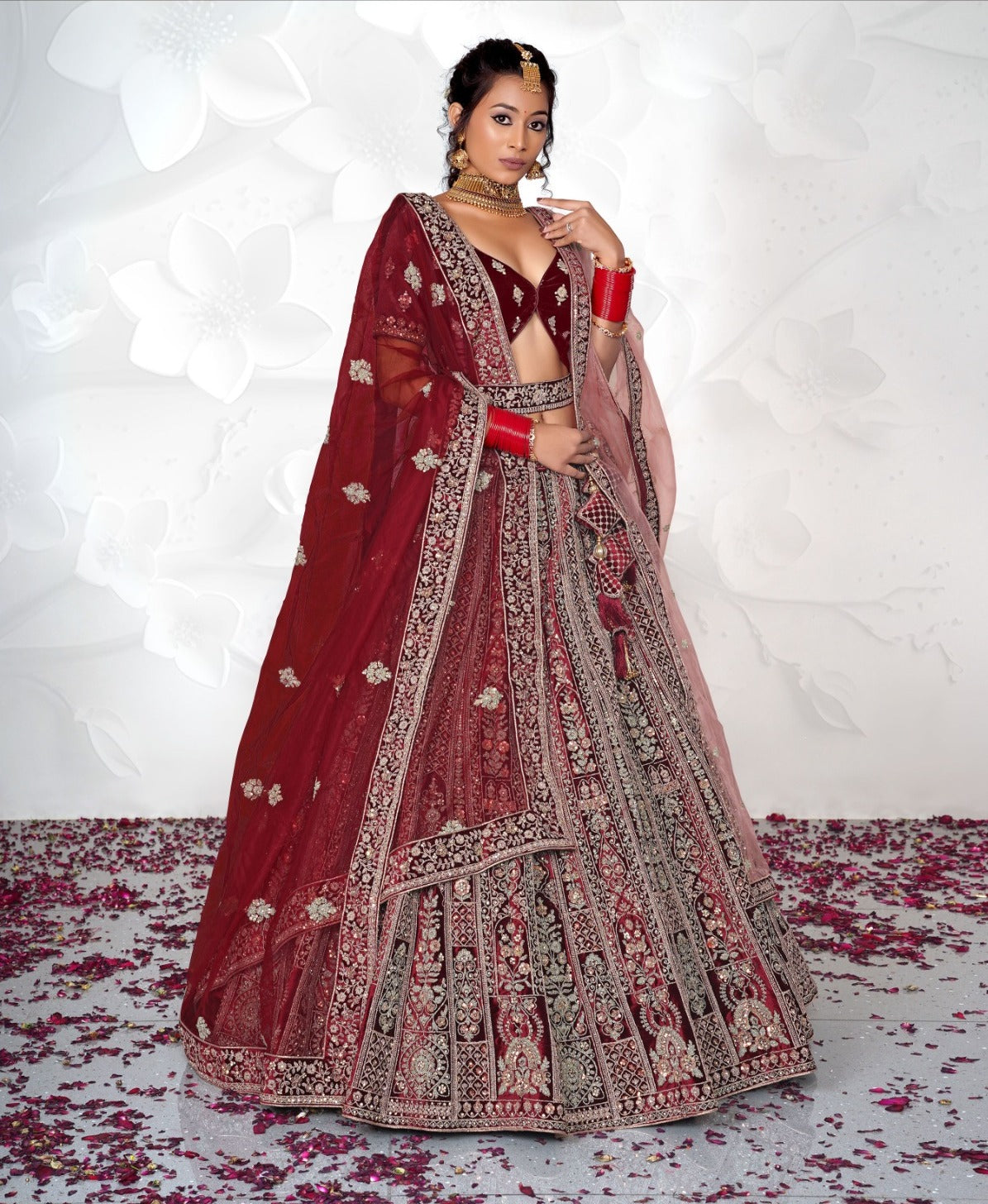 New Semi Stitiched Velvet Bridal Lehenga Choli