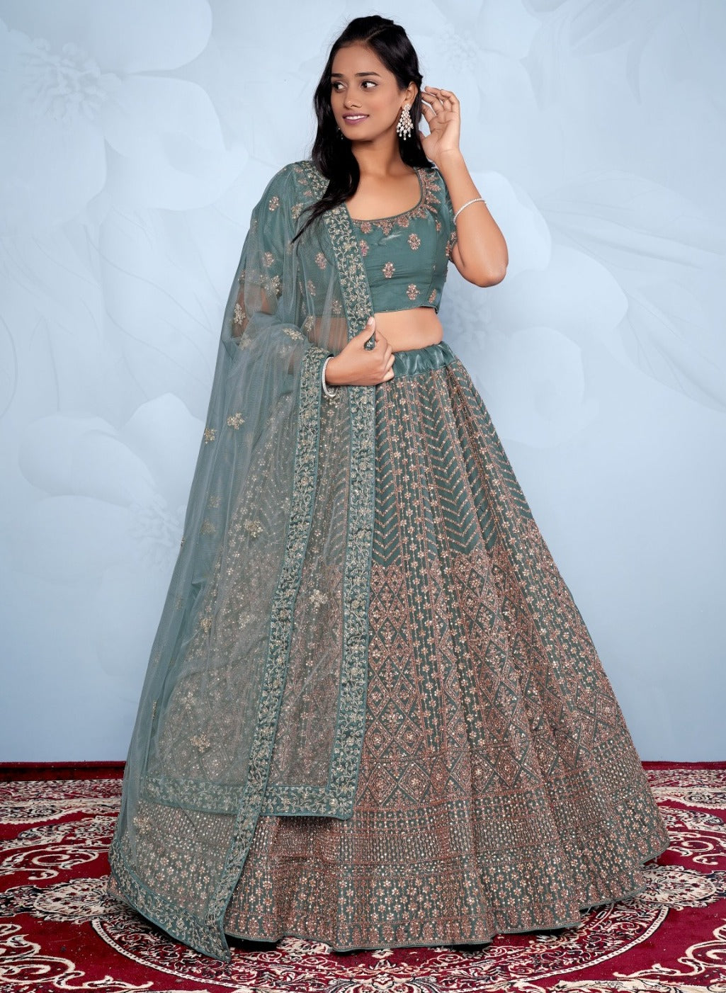 New Semi Stitiched Netted Lehenga Choli