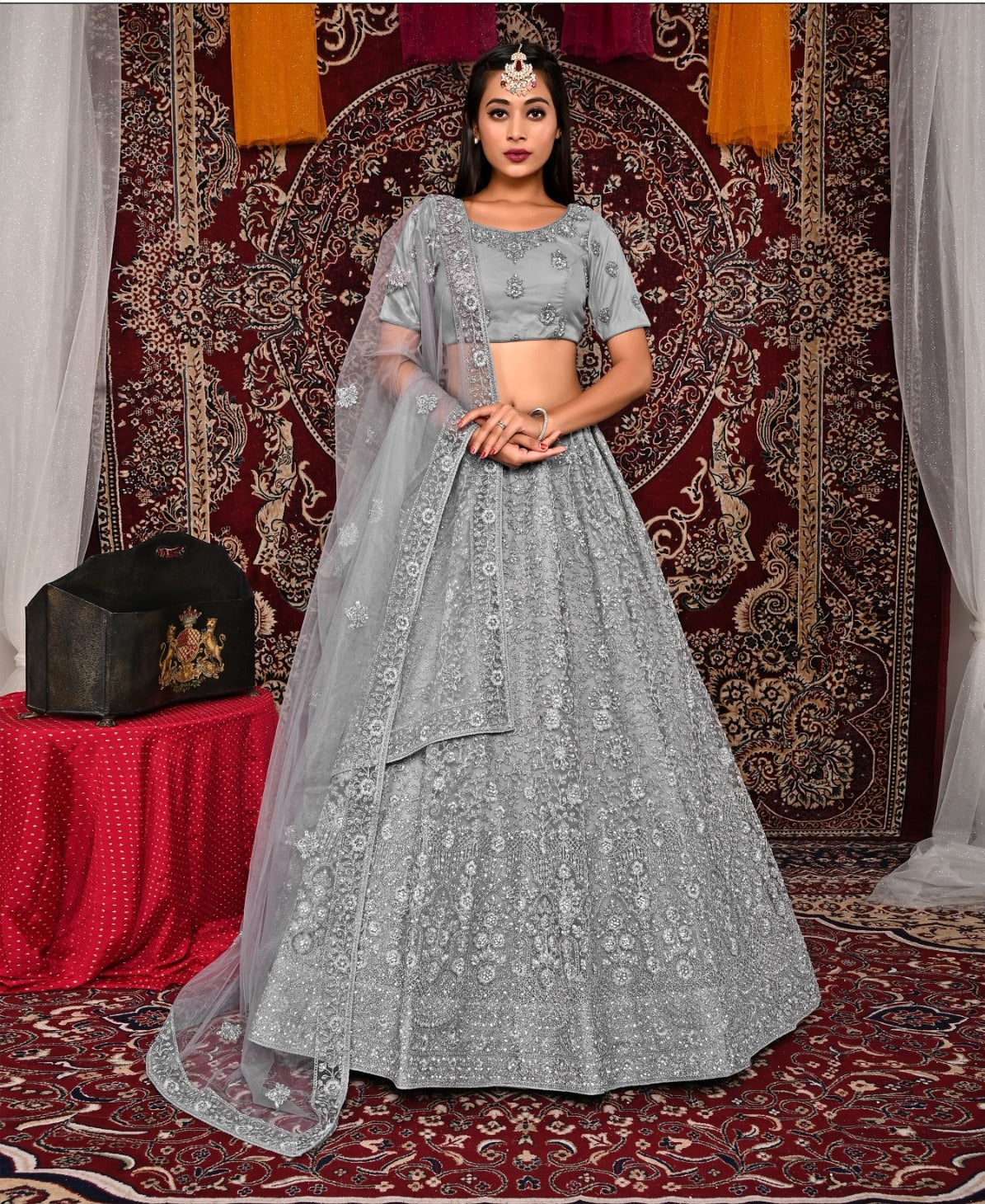 New Semi Stitiched Netted Lehenga Choli