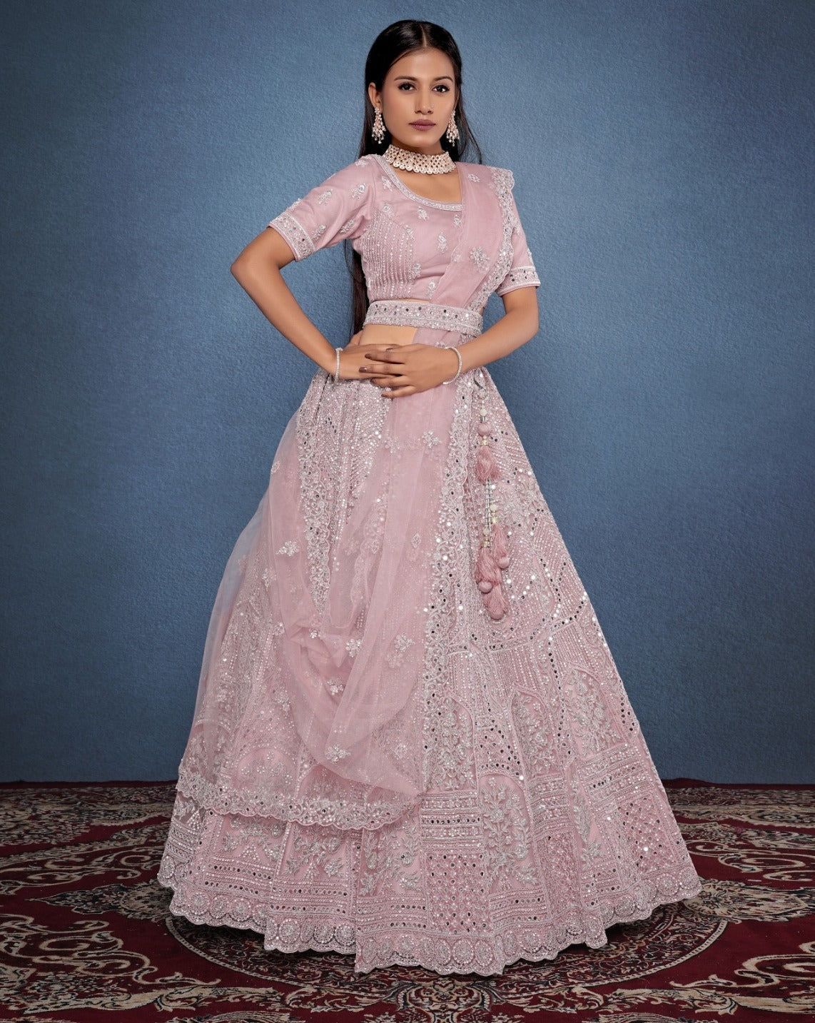 New Semi Stitiched Netted Lehenga Choli