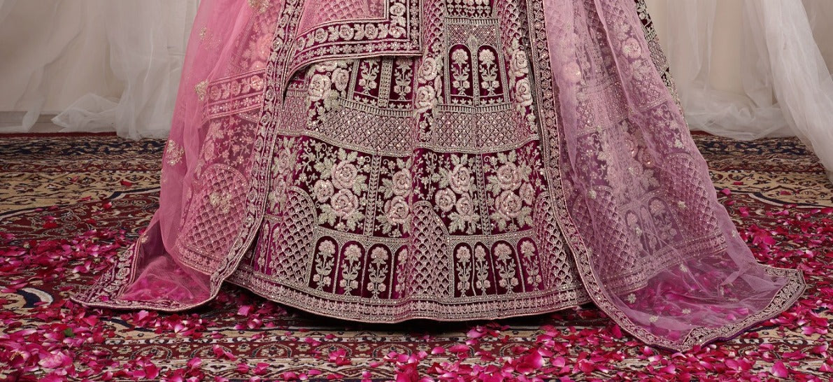 New Semi Stitiched Velvet Bridal Lehenga Choli