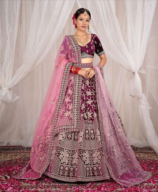 New Semi Stitiched Velvet Bridal Lehenga Choli