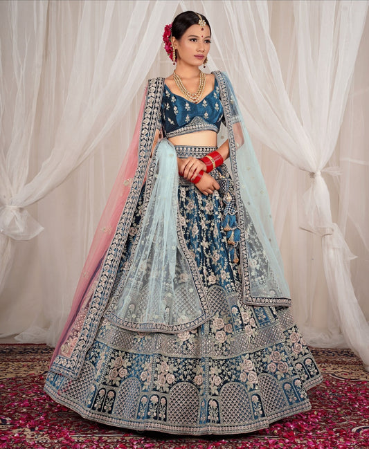 New Semi Stitiched Velvet Bridal Lehenga Choli