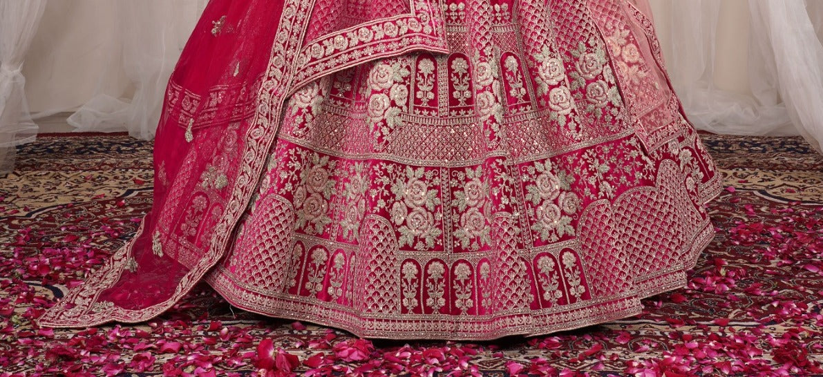 New Semi Stitiched Velvet Bridal Lehenga Choli